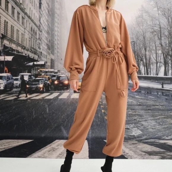 For Love And Lemons Pants - New! For Love & Lemons Yuna gray long sleeve rosette romper 31814